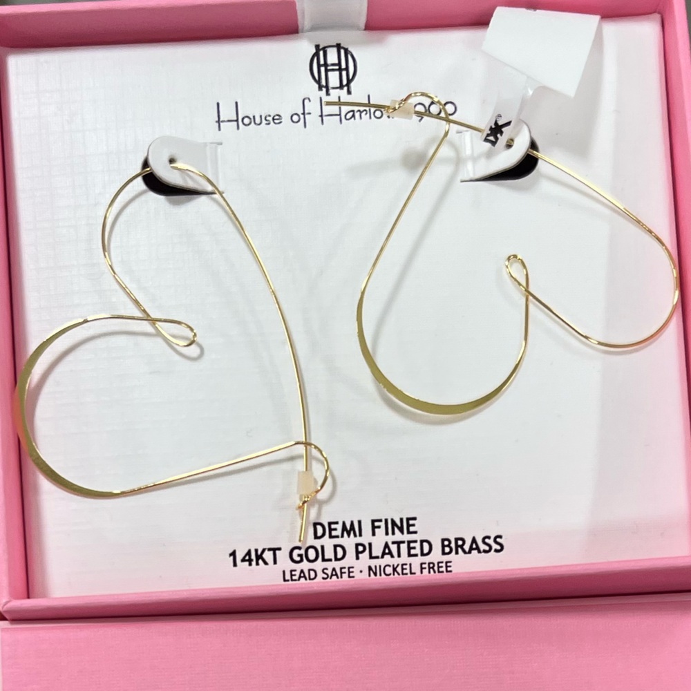 NWT ⚜️💛⚜️ House of Harlow 1960 gold tone large heart hoop dangle earrings